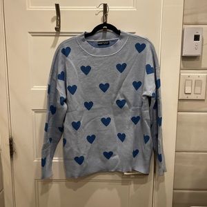 blue heart print knit sweater - good quality